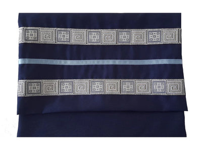 Navy Blue Bar Mitzvah Tallit Bag decorated with a Unique Geometric Pattern
