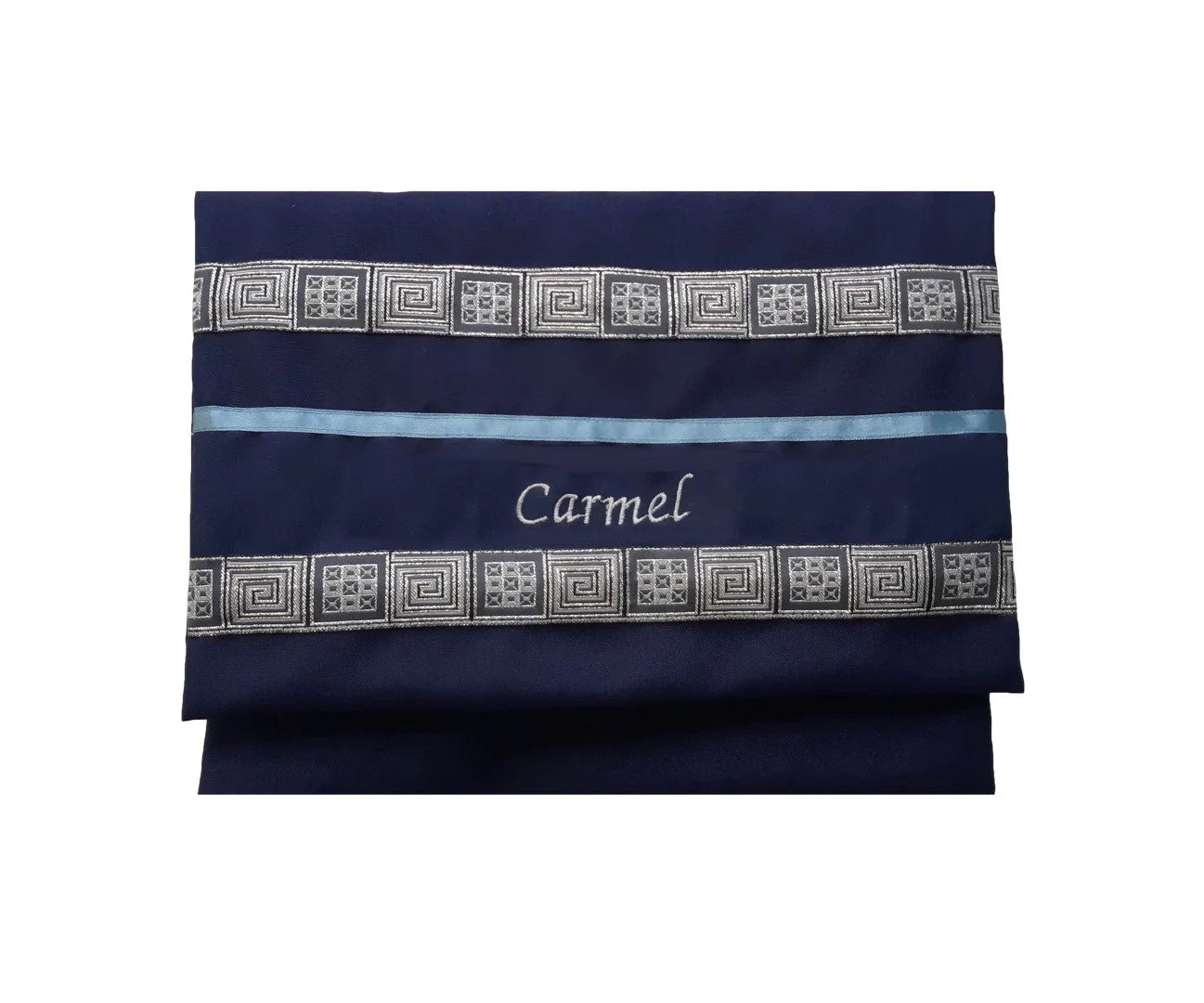 Navy Blue Bar Mitzvah Tallit Bag decorated with a Unique Geometric Pattern