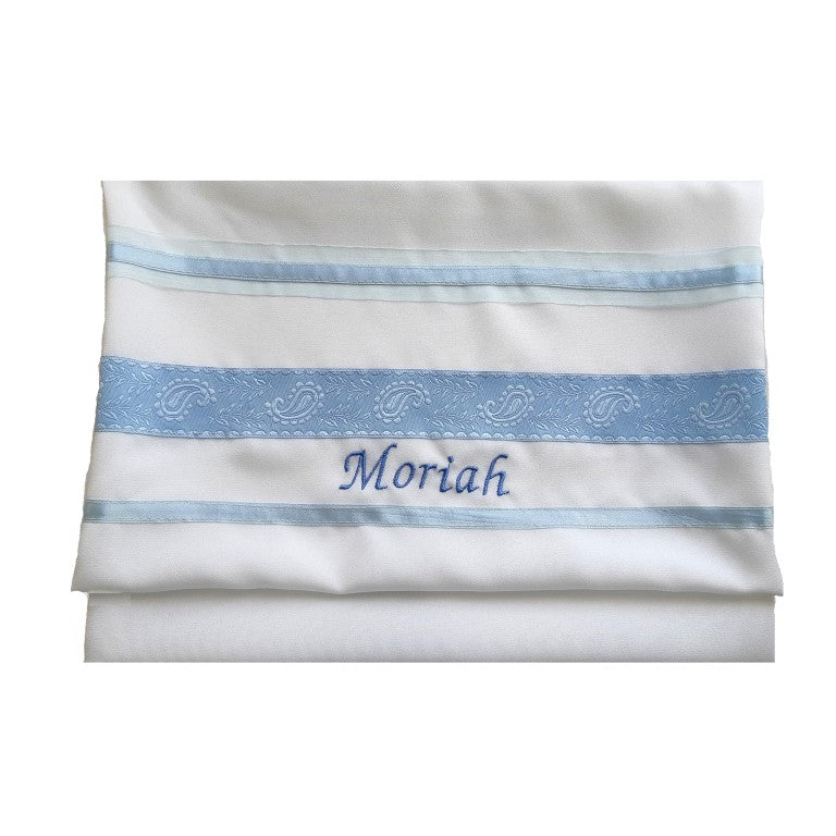 Blue Paisley Tallit for women, Bat Mitzvah Tallit, Sheer Tallit for Girl personalized bag