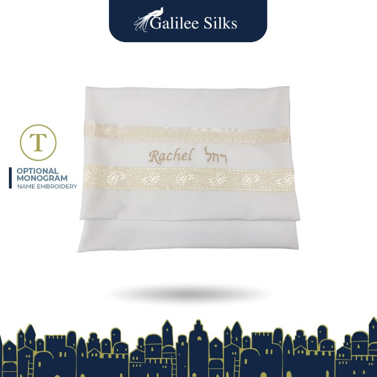 Cream Paisley Tallit for women, Bat Mitzvah Tallit, Girl's Tallit, Women's Tallit, Sheer Tallit personalized bag