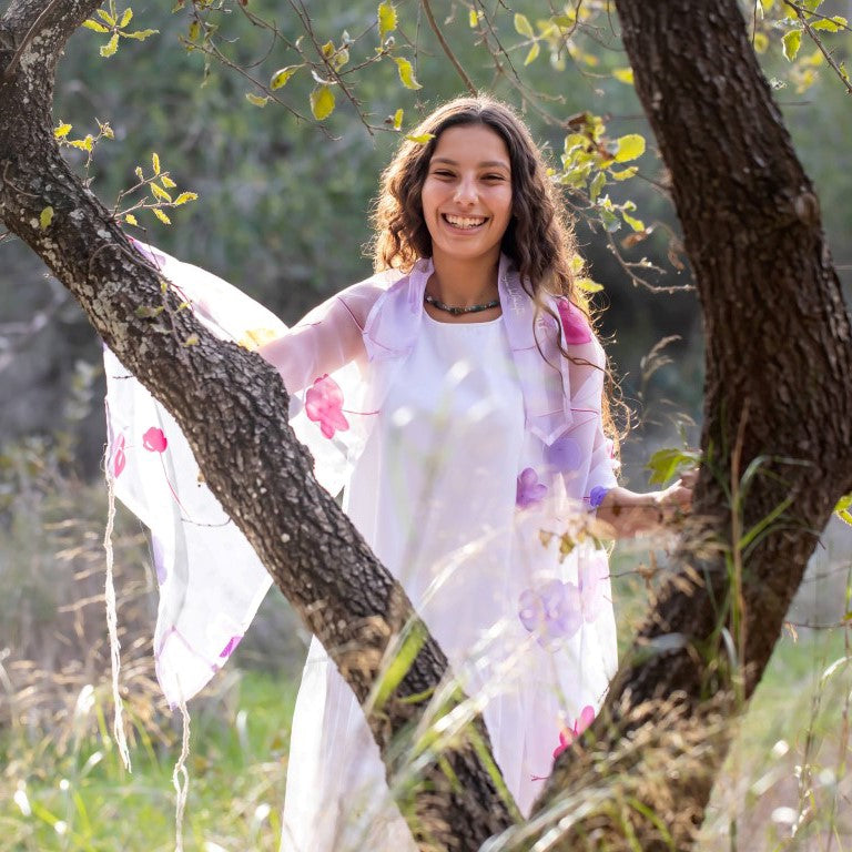 Pink and Purple Floral Tallit Prayer Shawl for women, Feminine Tallit, Girl's Tallit