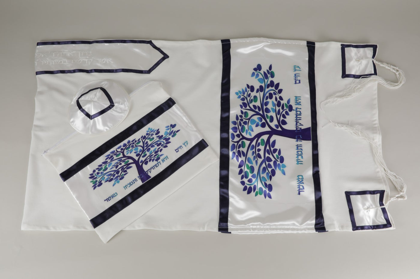 Enchanting Blue Tree of Life Bar Mitzvah Tallit Set