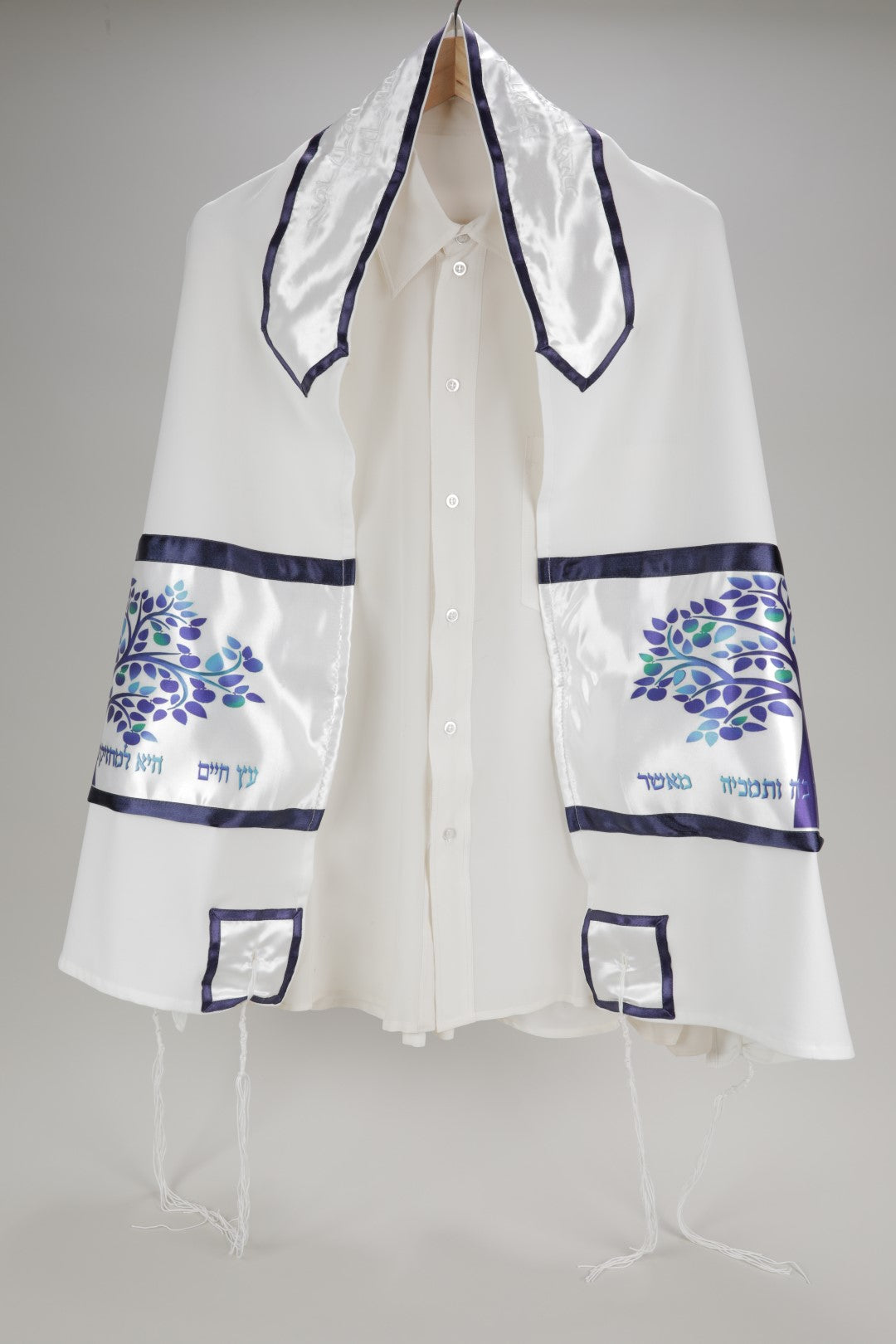 Enchanting Blue Tree of Life Viscose Bar Mitzvah Tallit