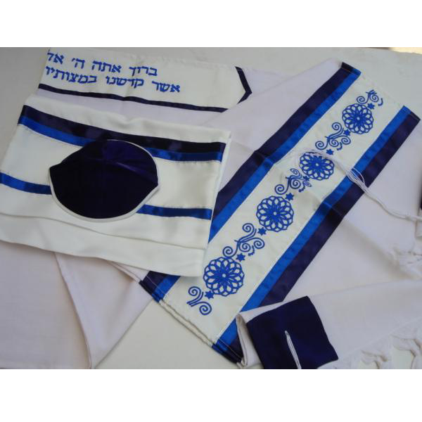 Blue Embroidered Wool Tallit