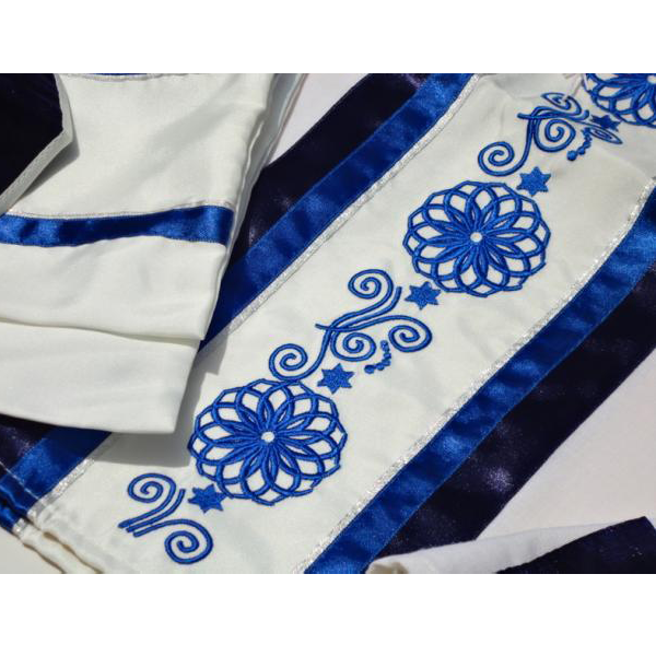 Blue Embroidered Wool Tallit