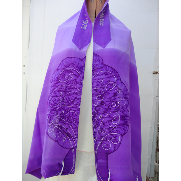 Tree of Life Tallit for Women, Bat Mitzvah Tallit, girls tallit, womens tallit, Silk tallit, purple tallit photo by Galilee Silks