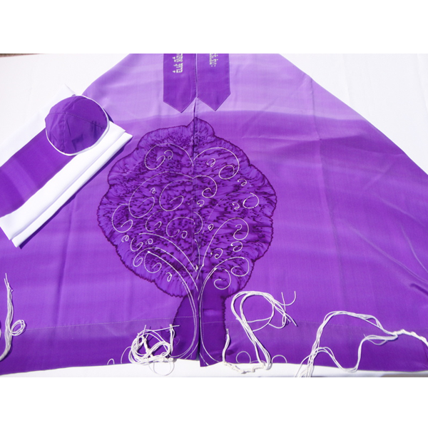 Tree of Life Purple Tallit for Women, Bat Mitzvah Tallit