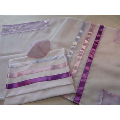 Tallit with Lilac and Pink Stripes by Galilee Silks, girls tallit, bat mitzvah tallit