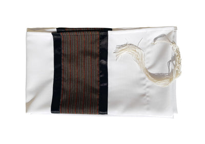 Black, Brown and Red Stripes Tallit for Sale, Bar Mitzvah Talllit, Hebrew Prayer Shawl from Israel, Tallit Prayer Shawl flat