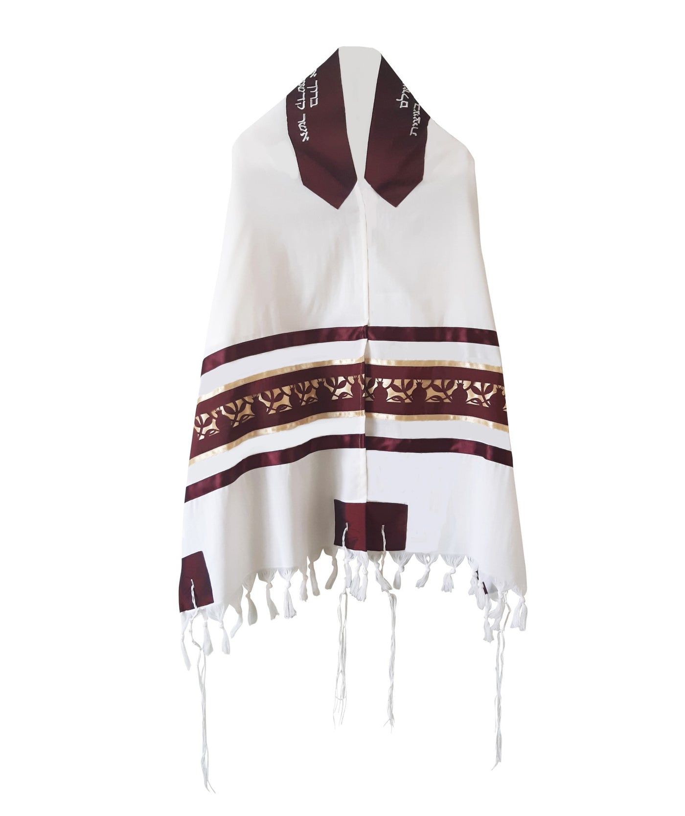 Unique Dark Red Pomegranate Wool Tallit, Bar Mitzvah Tallit Set, Jewish Prayer Shawl