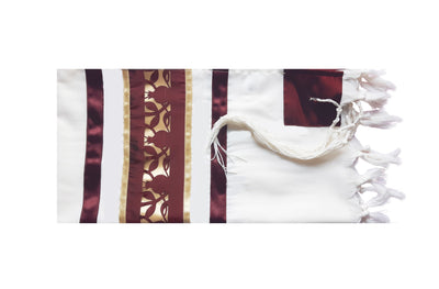 Unique Dark Red Pomegranate Wool Tallit, Bar Mitzvah Tallit Set, Jewish Prayer Shawl flat