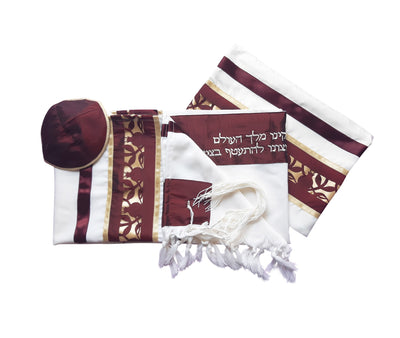 Unique Dark Red Pomegranate Wool Tallit, Bar Mitzvah Tallit Set, Jewish Prayer Shawl set