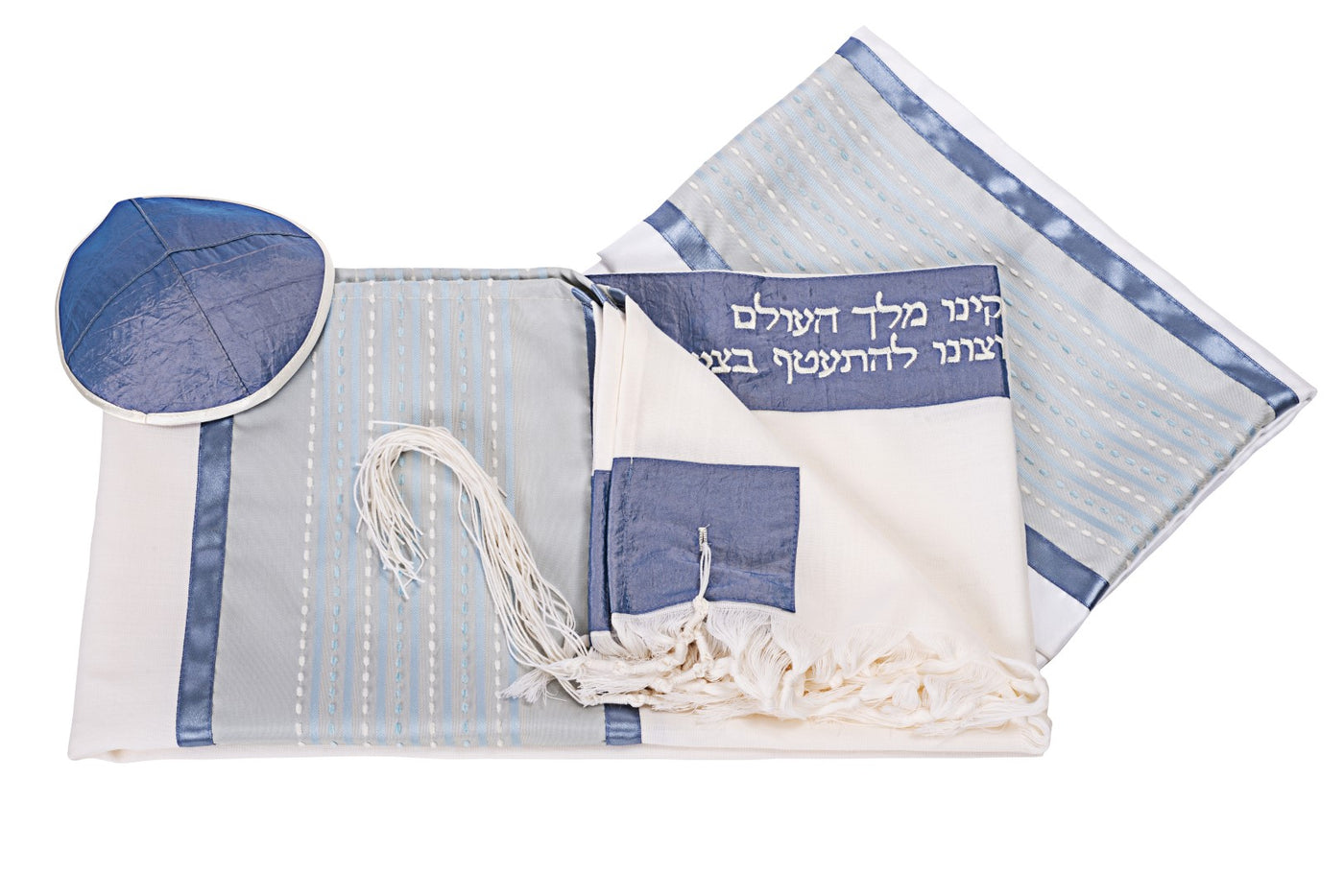 Light Blue Morse Wool Bar Mitzvah Tallit