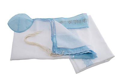 Lace light blue Tallit for Girl, Tallit for Women, Feminine Tallit, Bat Mitzvah Tallit set