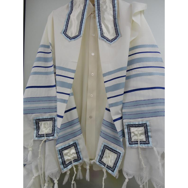 Classic Blue Tallit, Wool Prayer Shawl by Galilee Silks, Bar Mitzvah Tallit Set