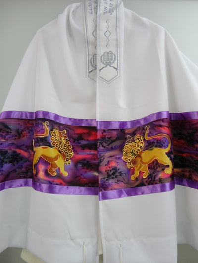 Hand painted Lion of Judah Tallit, Men's Tallit, Hebrew Prayer Shawl, Bar Mitzvah Tallit