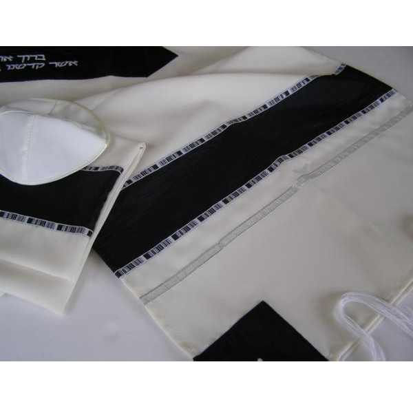 Black and White prayer shawl Tallit, Bar Mitzvah Tallit Set, modern tallit from Israel, custom tallit by Galilee Silks