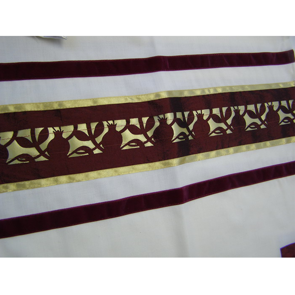 Unique Dark Red Pomegranate Tallit for men part