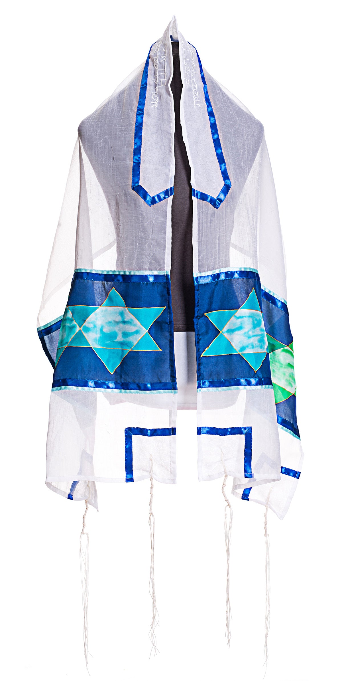 Blue Stars of David Tallit (H8), Bat Mitzvah Tallit, Girls tallit, Silk tallit by Galiee Silks