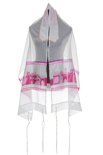 Jerusalem in Pink Bat Mitzvah tallit, girl tallit from Israel