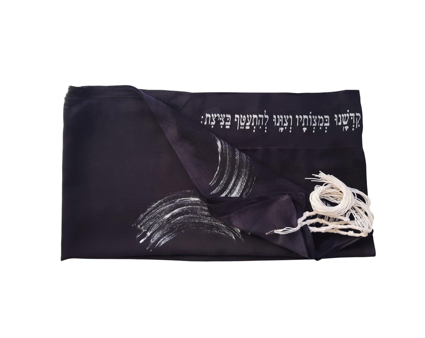 Black Waves Silk Tallit, Women's Tallit, Bat Mitzvah Tallit, Girl's Tallit flat 1