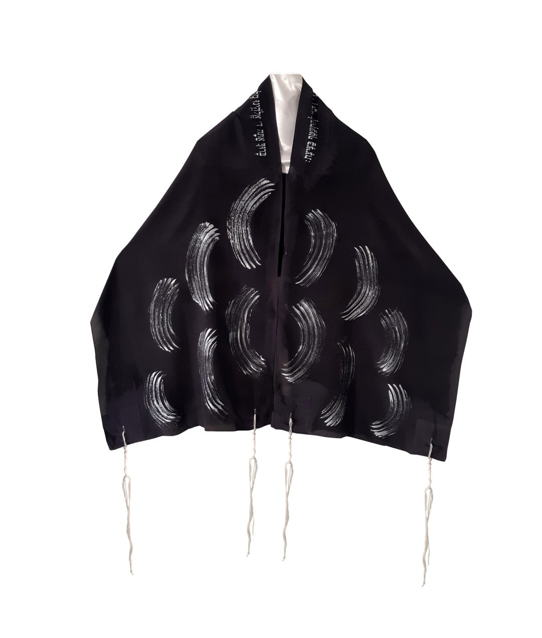 Black Waves Silk Tallit, Women's Tallit, Bat Mitzvah Tallit, Girl's Tallit wide