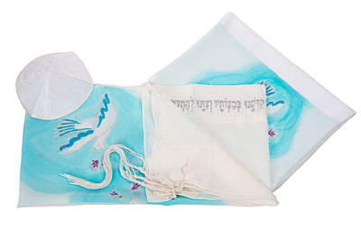 Floating Peace Doves Tallit, Silk tallit, Bat Mitzvah tallit set, womens tallit, girls tallit by Galilee Silks