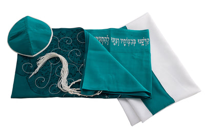 Tree of life Green womens tallit set by Galilee Silks Israel, girls tallit, womens tallit