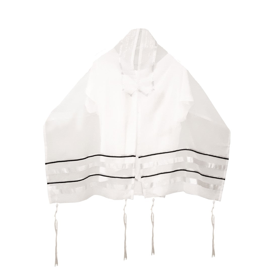 Tallit for Women in Black and Silver, Bat Mitzvah Tallit, Tallit for Girl, Feminine Tallit open