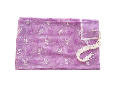 Delicate Lilac Floral Embroidery Tallit for women, Bat Mitzvah Tallit flat 2, Tallit for Girl, Tzitzit