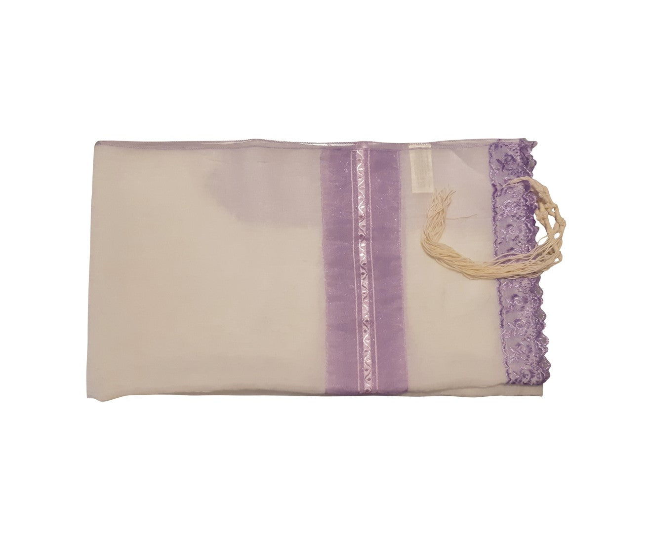 Lilac Lace Decorated Tallit for Girls, Sheer Tallit for women, Bat Mitzvah Tallit, Feminine Tallit flat