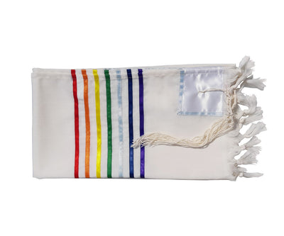 Handmade Wool Rainbow Tallit, Joseph's Coat of Many Colors Tallis, Bar Mitzvah Tallit Set, Talit for Man, Tzitzit flat 2