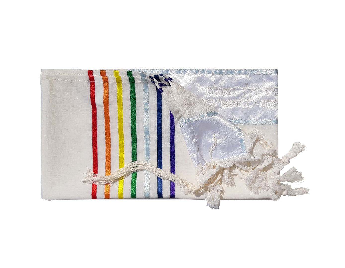 Handmade Wool Rainbow Tallit, Joseph's Coat of Many Colors Tallis, Bar Mitzvah Tallit Set, Talit for Man, Tzitzit flat