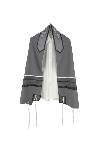 Prestigious Gray Tallit with Striped Design, Bar Mitzvah Tallit Set, Modern Tallit