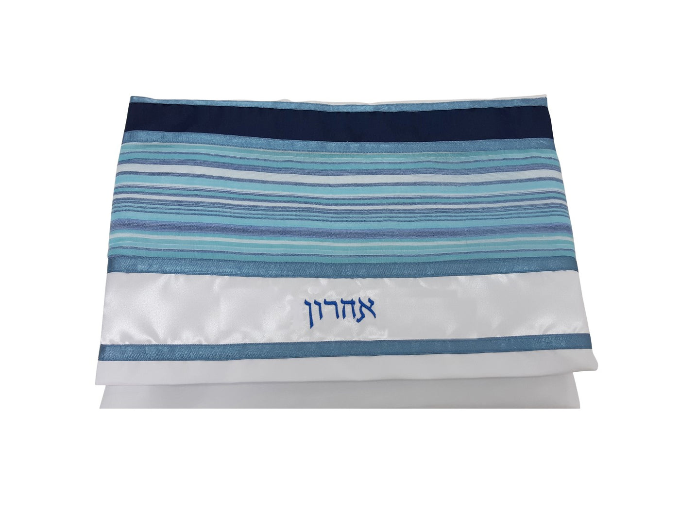 Light Blue and Silver Stripes on Wool Tallit, Bar Mitzvah Tallit bag name, Tzitzit Custom Tallit from Israel