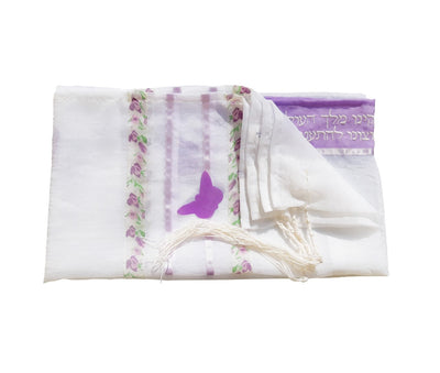 Purple Butterfly Tallit for Girls bat mitzvah tallit  flat