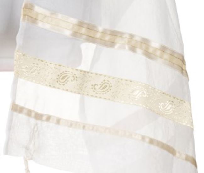 Cream Paisley Tallit for women, girls tallit, bat mitzvah tallit, womens tallit ribbons