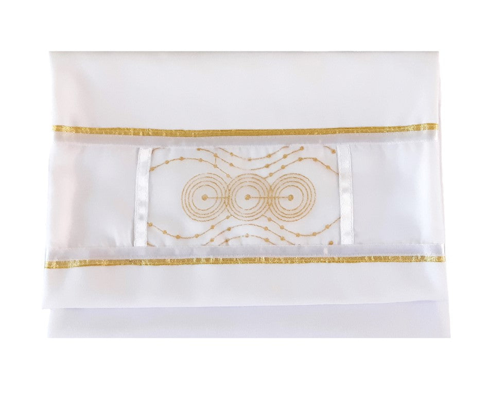 gold circles bat mitzvah tallit for women, girl tallit bag