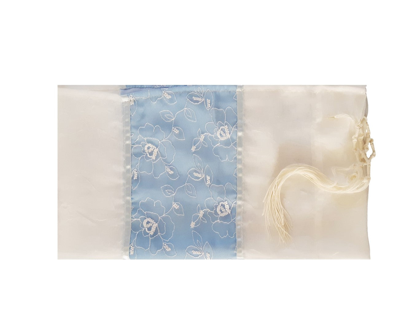 Opaque Baby Blue and Silver Floral Tallit for women, Bat Mitzvah Tallit FLAT, Tallit for Girl